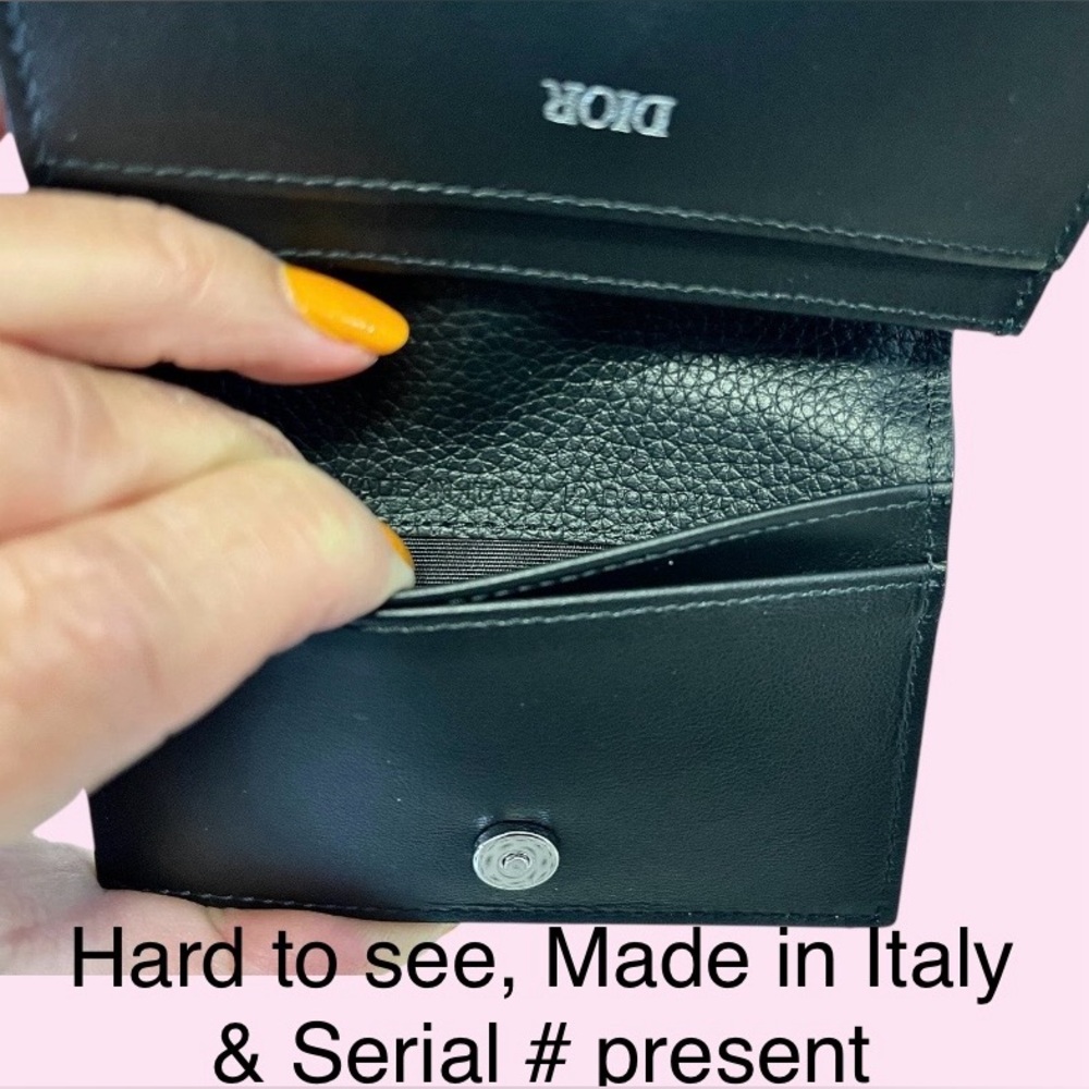 Dior NWOT Leather Wallet with Box&Dust bagPebbled black leather/white stitching - Picture 7 of 15